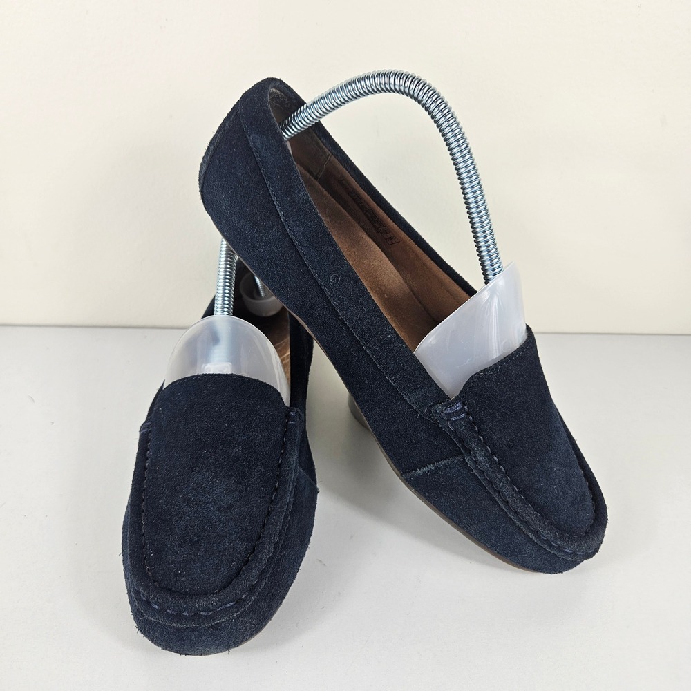 Vionic Debbie Women 8 Wide Navy Blue Suede Moccasin Driving Loafers Flats